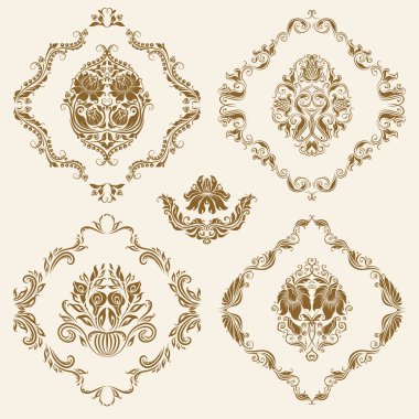 set vektör damask süsler.