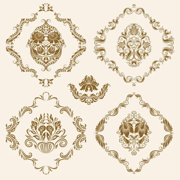 Set di ornamenti damascati vettoriali . — Vettoriale Stock