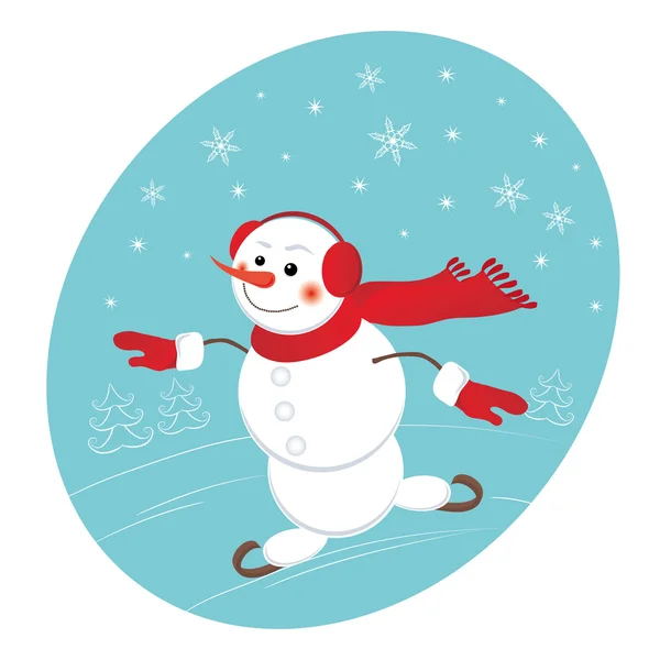 Bonhomme de neige drôle avec un sac de cadeaux — Image vectorielle