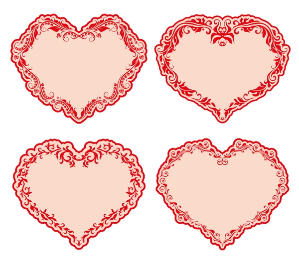 Set di cornici cardiache ornate  . — Vettoriale Stock