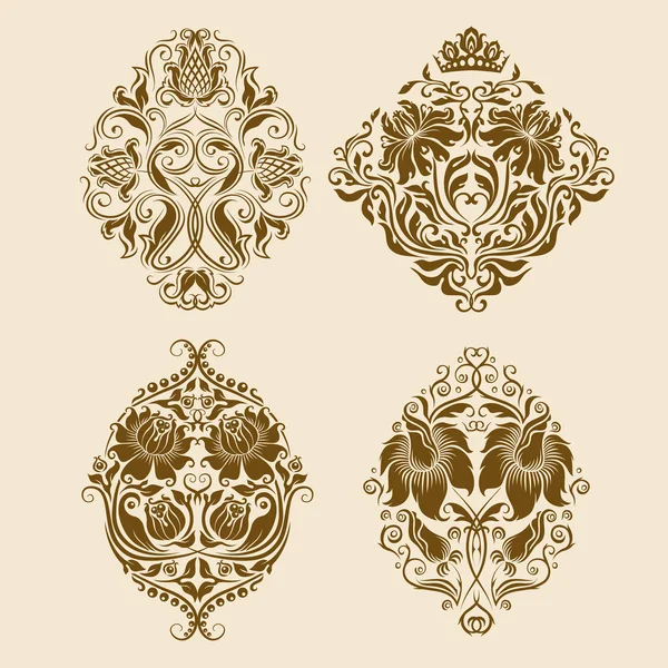 Conjunto de adornos de damasco vectorial . — Archivo Imágenes Vectoriales