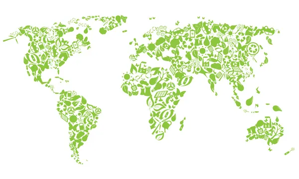 Mapa mundial de iconos ecológicos — Archivo Imágenes Vectoriales