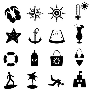 Beach, summer and nautical icons clipart