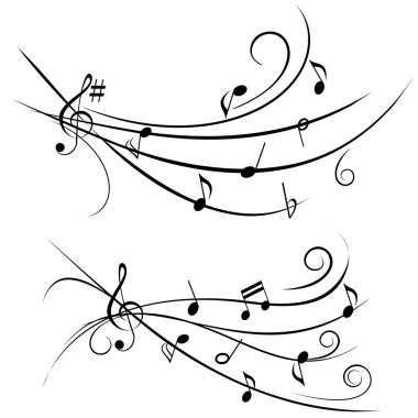 Music notes on ornamental staff clipart