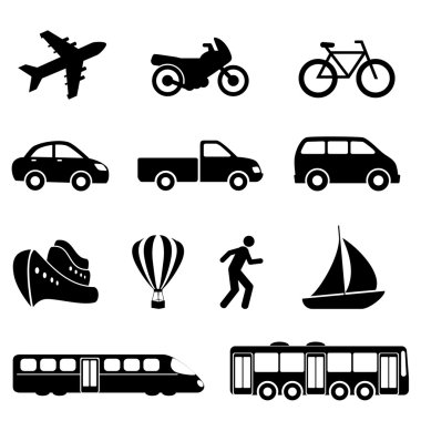 Transportation icons in black clipart