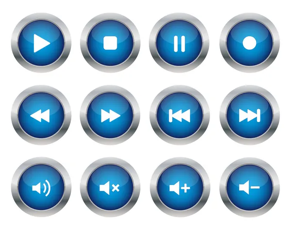 Botones multimedia azules — Vector de stock