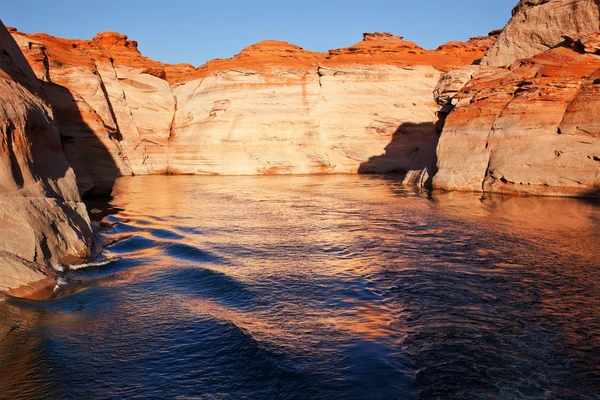 Orange Antelope Canyon Blue Water Reflection Lake Powell Arizona — Stock Photo, Image