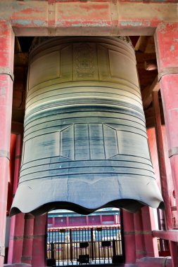 Ancient Large Red Bronze Bell and Tower Beijing China clipart