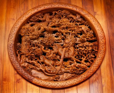 Wooden Dragon Panel Jing An Temple Shanghai China clipart