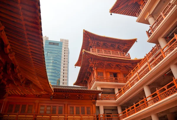 Edifícios de madeira Hallsl Jing An Temple Shanghai China — Fotografia de Stock