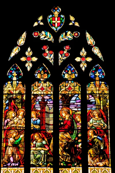 Άγγελοι χρωματισμένο γυαλί που παίζει μουσική Ἐθνικοῦ Προσκυνήματος του Αγίου Φραγκίσκου της Ασή — Φωτογραφία Αρχείου