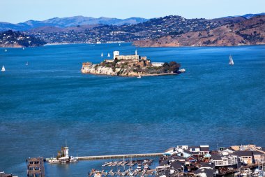 Fisherman's Wharf Alcatraz Island Sail Boats San Francisco Calif clipart