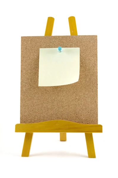 Pinned note on corkboard with wooden stand — Stock Photo, Image