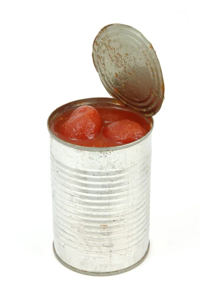 Plechovku loupaných rajčat — Stock fotografie