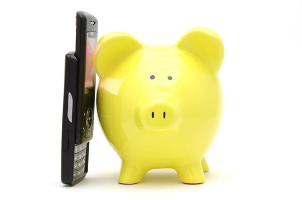 Piggy bank på telefon — Stockfoto