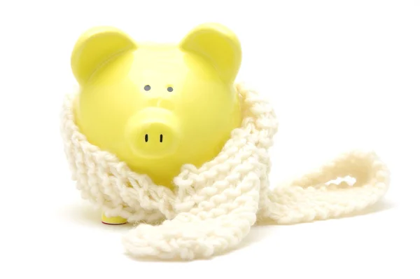 Piggy bank amarelo com lenço — Fotografia de Stock