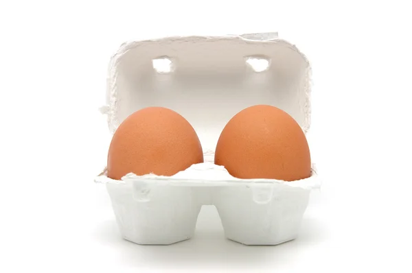 Zwei Eier im Karton — Stockfoto