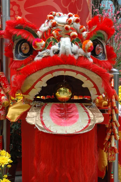 Kopf des chinesischen Löwen in Rot — Stockfoto
