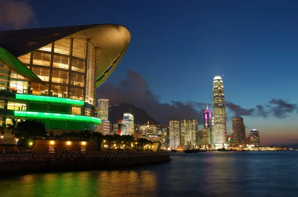 Solnedgång scen av Hongkong stadsbild — Stockfoto