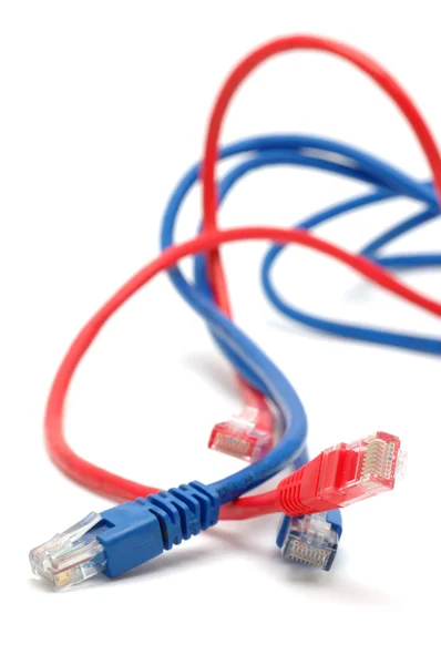 Blauwe en rode netwerkkabels — Stockfoto