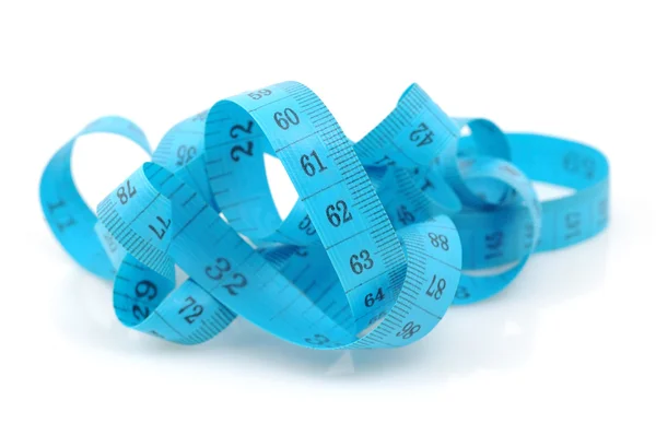 Curled blue measuring tape — Stock Photo, Image