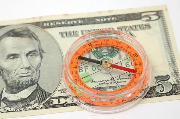 Brújula en el billete de dólar — Foto de Stock