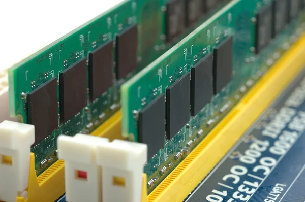 Computer RAM on motherboard — Stock Photo, Image