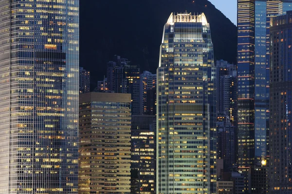 Night scene of business buildings — Stock Photo, Image