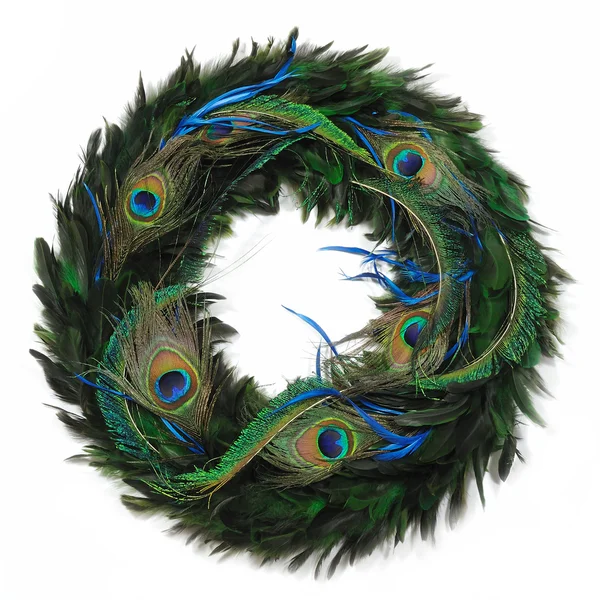 Peacock feather wreath — Stock Photo, Image