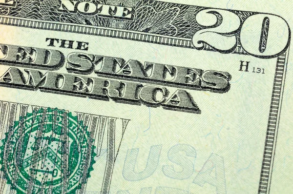 Twintig dollar bill close-up — Stockfoto