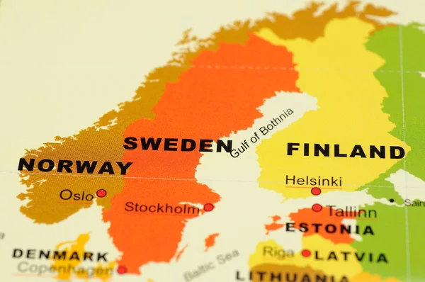 Norway, Sweden and Finland on map