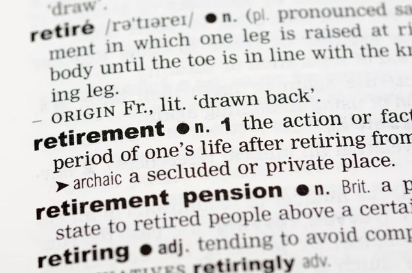stock image Dictionary definition of retirement