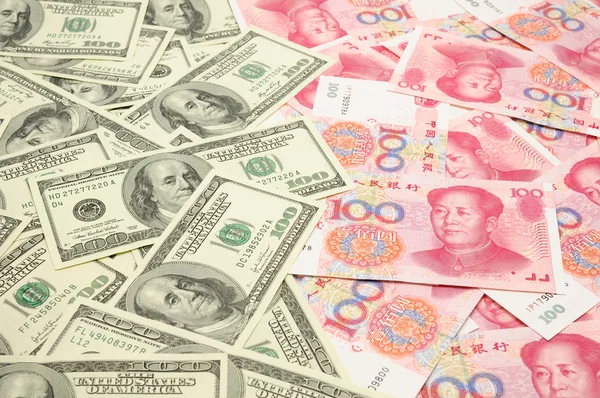 Ons dollar vs china yuan — Stockfoto
