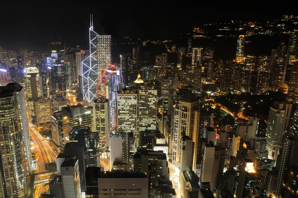 Ουρανοξύστες του Χονγκ Κονγκ, τη νύχτα — Φωτογραφία Αρχείου