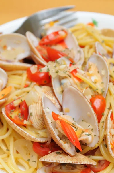 Tallrik mussla pasta — Stockfoto