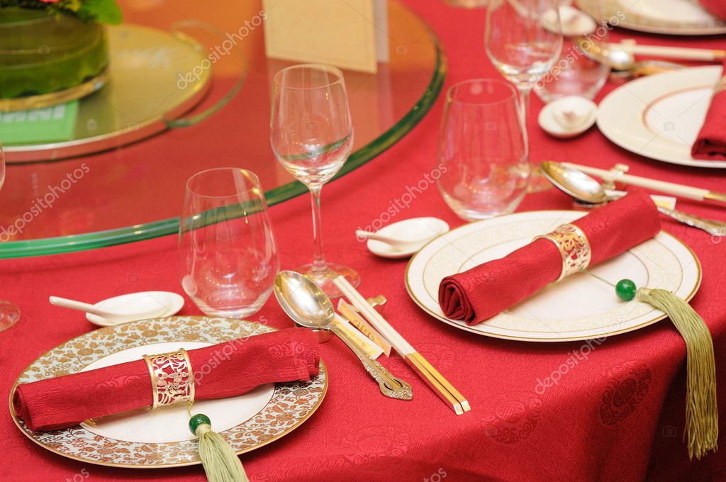 Chinese Wedding Table Set Stock Photo, Asian Dinner Table Setting