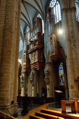 Pipe organ in Interior of St. Michael and St. Gudula Cathedral, Brussels clipart