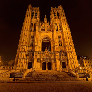 St. Michael and Gudula Cathedral at night clipart