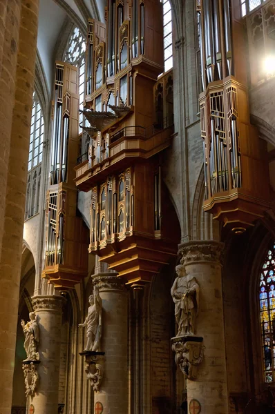 Organo a canne all'interno della Cattedrale di San Michele e Santa Gudula, Bruxelles — Foto Stock