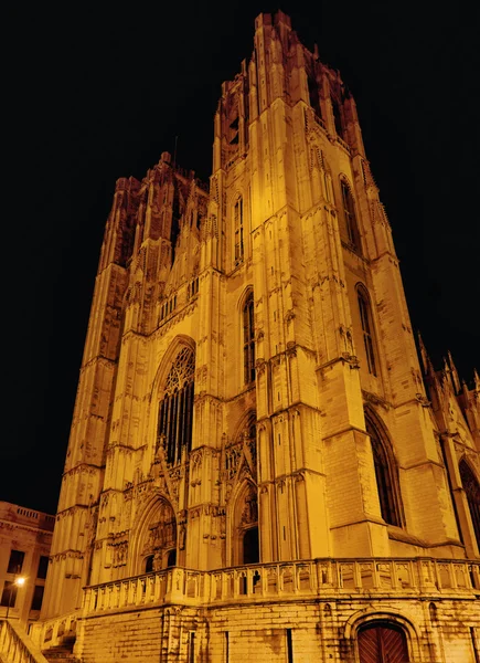 St. Michael and Gudula Cathedral at night — Stock Photo, Image