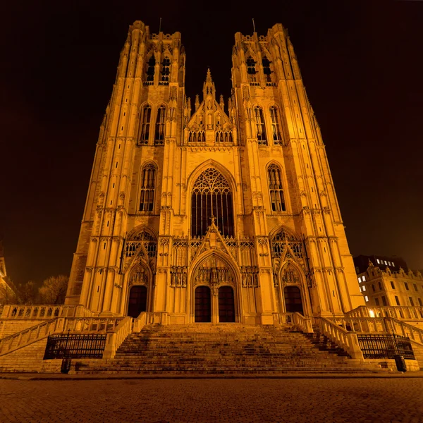 St. Michael and Gudula Cathedral at night — Stock Photo, Image