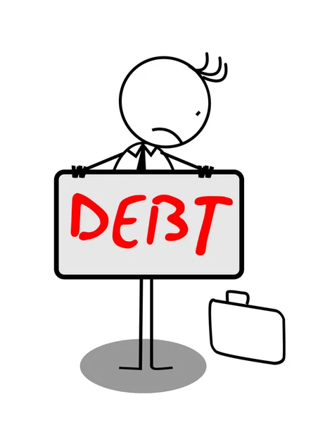 Podnikatel smutný dluhu nápis — Stockový vektor