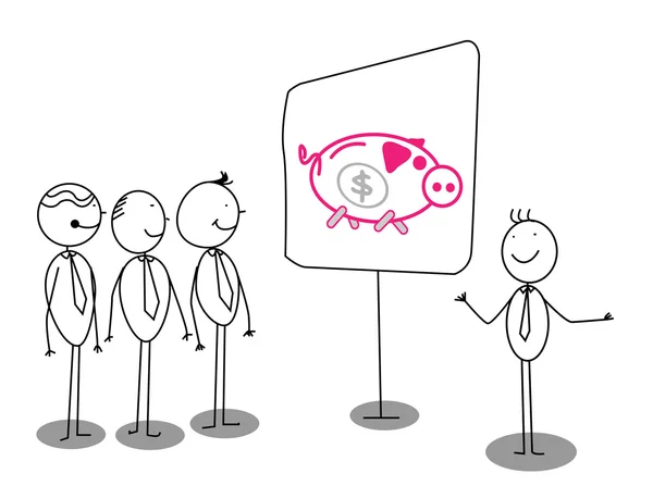 Empresario Presentación sobre Piggybank — Vector de stock