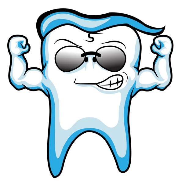 Векторный счастливый синий сильный супергерой здоровый зуб иллюстрация — стоковый вектор