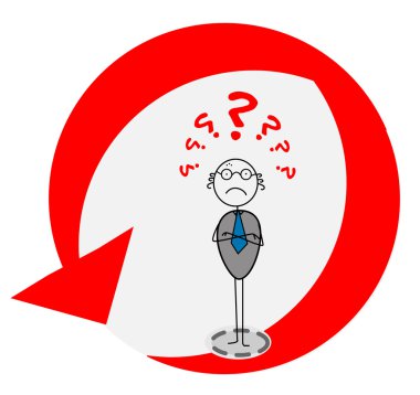 Down businessman with full of question mark clipart