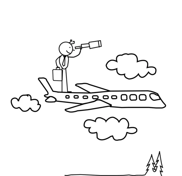 Homme d'affaires debout dans l'avion et à la recherche de l'occasion — Image vectorielle