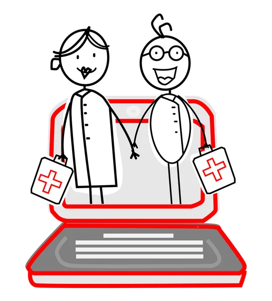 Médecin et infirmière avec service en ligne — Image vectorielle