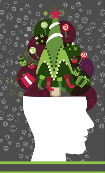 Σκεφτείτε κεφάλι χριστουγεννιάτικο δέντρο — Διανυσματικό Αρχείο