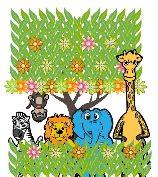 얼룩말 원숭이 공원에서 코끼리 girafe 사자 그룹 — 스톡 벡터