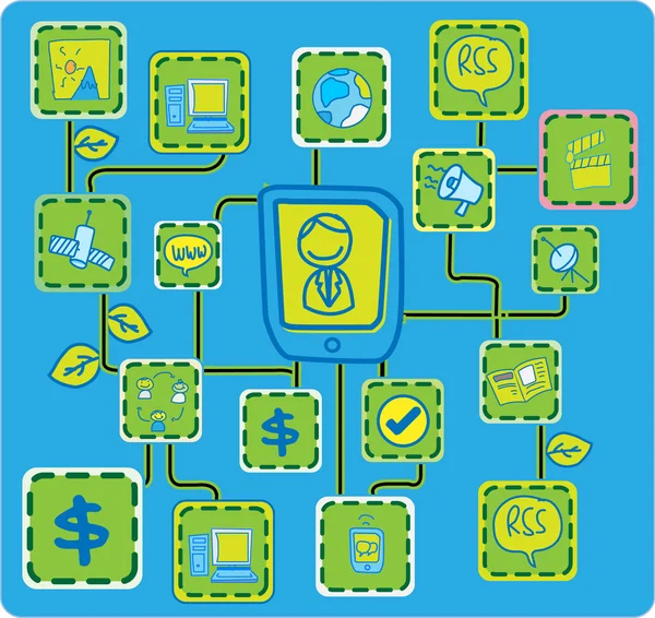青いビット インターネット ネットワーク リンク緑色のエコロジー概念ベクトル — ストックベクタ